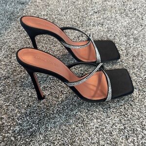 Amina Muaddi Black Heels with Sparkling Straps
